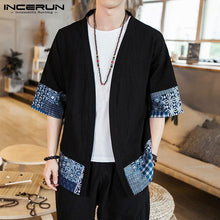 Load image into Gallery viewer, Japan Style Autumn Coat Men's Coat Cardigan Half Sleeve Open Stitch Floral Loose Patchwork Outwear Hombre Shirt Camisa Fashion