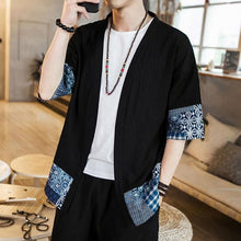 Load image into Gallery viewer, Japan Style Autumn Coat Men's Coat Cardigan Half Sleeve Open Stitch Floral Loose Patchwork Outwear Hombre Shirt Camisa Fashion