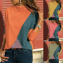 Load image into Gallery viewer, Women Casual Splicing Color Collision Long Sleeves Plus Size Easy Tops Blouse